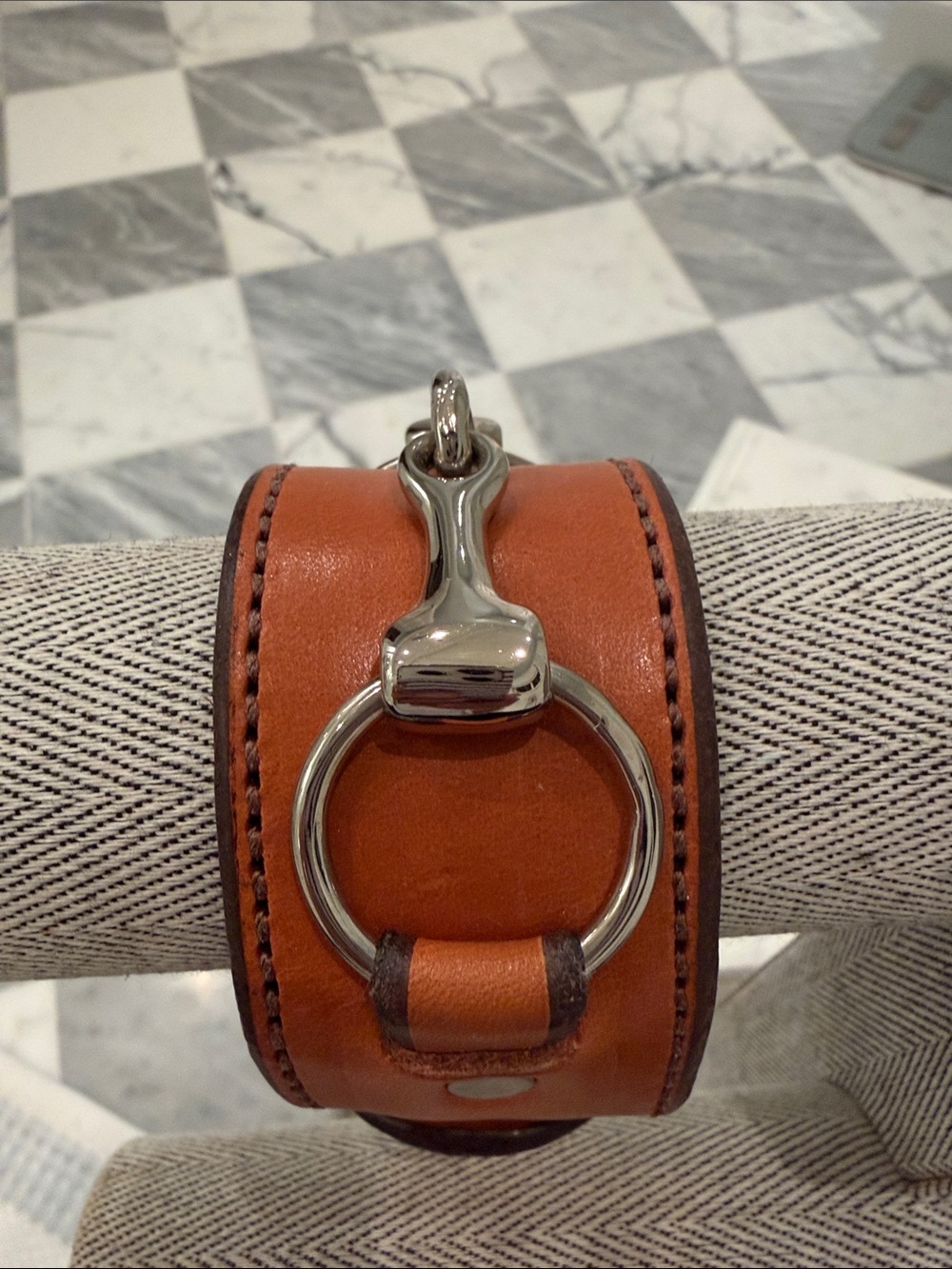 Men's Leather Cuff Bracelet with Silver-Tone Bit Detail — Tan